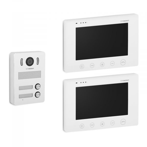 Dveřní videotelefon - 2 monitory - displej 17,8 cm | ST-VP-200. Režimy: ztlumení, monitorování, uvolnění zámku dveří a otevření brány.