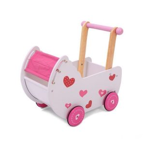 Dřevěný kočárek pro panenky 2v1 | růžový MU2150