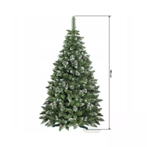 Umělý vánoční stromeček borovice stříbrná s šiškami | 180 cm, husté větvičky zakončené krystaly ledu a šiškami vytvářejí dokonalou vánoční atmosféru.