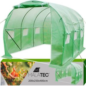 Zahradní fóliovník 4x2.5m, zelený | 10 m2, k pěstování teplomilné zeleniny, rajčata, okurky, paprika, zelí, boční okna, 2 vchod.