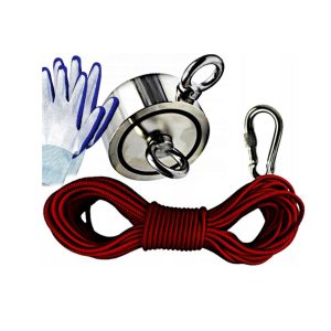 Neodymový magnet KD10415 | rukavice a lano 140 kg. Silný neodymový magnet s dlouhý lano na vytažení čehokoliv z břehu Nebo vodní nádrže.