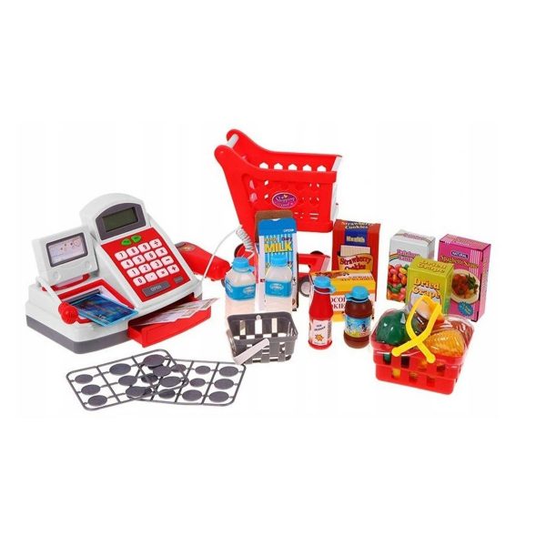 Pokladna pro děti s příslušenstvím | červená je hračkou pro malého prodejce. Vše v krásných barvách, aby upoutalo pozornost dítěte.
