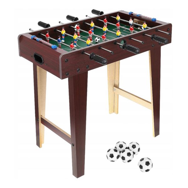 Dřevěný stolní fotbal 37x69x62 cm XL | tmavohnědý nabízí až 5 míčů v sadě. Je vyroben z odolných materiálů, díky čemuž bude dlouho sloužit.