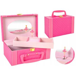 Hrací skříňka - šperkovnice s balerínou | růžová má výsuvnou poličku, pod ní je možné uložit cenné suvenýry a tajné poklady.
