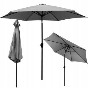 Velký skládací zahradní deštník 3m | tmavošedý má velký průměr, díky čemuž poskytuje velmi dobrou ochranu před sluncem.