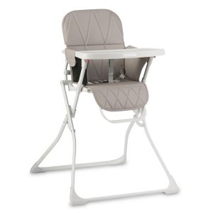 Skládací dětská jídelní židle | bílo-šedá používá 3-bodové bezpečnostní pásy na zajištění stabilní polohy dítěte.