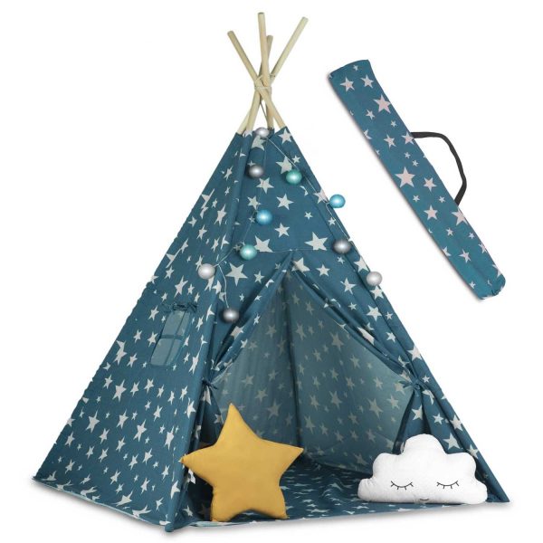 Dětský stan teepee - hvězdičky | modrý