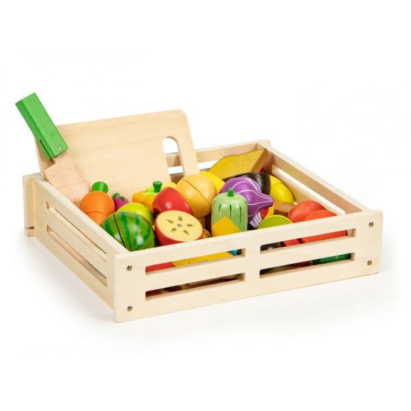 Dřevěná sada ovoce a zeleniny na krájení | + košík