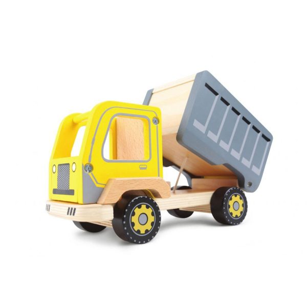 Dřevěné nákladní auto s vyklápěcí vlečkou | žluté