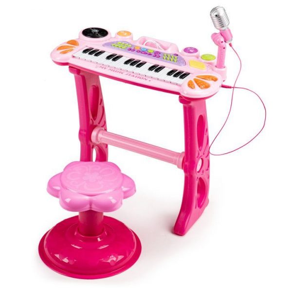 Klavír pro děti s mikrofonem a židličkou - růžový | Pink