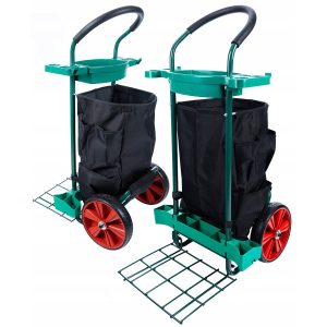 Zahradní vozík na nářadí 45kg | 104x65x51cm má 13 držáků na zahradní nářadí. Vybaven plošinou pro přepravu těžkých nákladů.