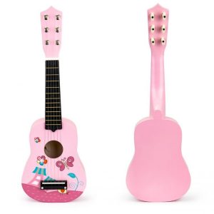 Dětská dřevěná kytara s kovovými strunami | růžová