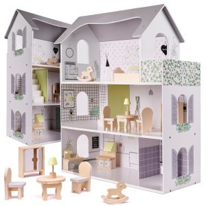Moderní domeček pro panenky s doplňky - šedý | 70 cmModerní domeček pro panenky s doplňky - šedý | 70 cm