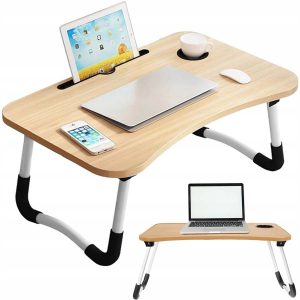 Skládací stolek pod notebook laptop | snídaňový stolek umožňuje pohodlnou práci za každých podmínek. Má místo pro pohár, tablet a telefon.