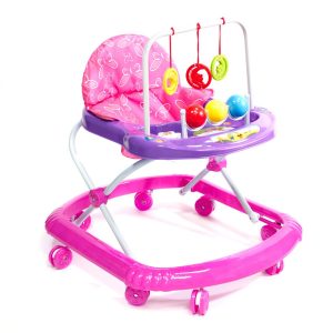 Dětské edukační chodítko s hračkami a zvuky | fialové má 8 otočných koleček, které usnadní pohyb dítěte. Zvukové efekty.