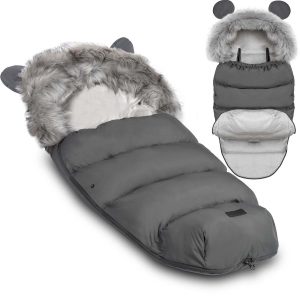 Dětský zimní fusak do kočárku s kožešinou - tmavošedý bude dobře fungovat za každých podmínek, přičemž zajistí pohodlí a pocit bezpečí.