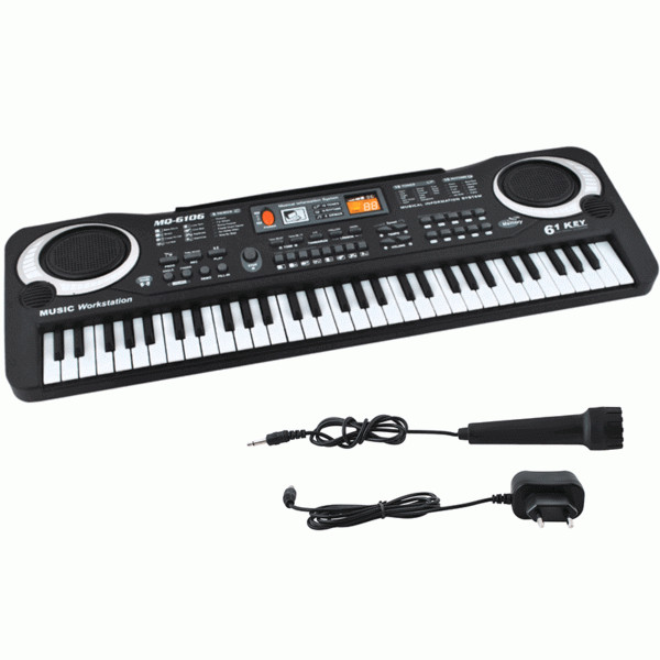 Elektronický keyboard pro děti + mikrofon a adaptér | 61 kláves rozvíjí představivost, smysl pro rytmus, hudební schopnosti a sluch.