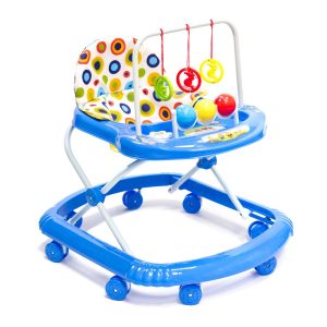 Interaktivní dětské chodítko + chrastítka a zvuky | modré je vybaveno 8 kolečky, které pomohou vašemu hubeňourovi pohybovat se.