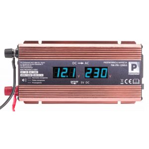 Měnič napětí 12V/230V LCD 1200W | PM-PN-1200LS se používá k napájení elektrických zařízení vyžadujících napětí 230V.