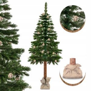 Umělý vánoční stromek s přírodním kmenem 180cm - borovice je krásný, přirozeně vypadající vánoční stromek zdobený šiškami.