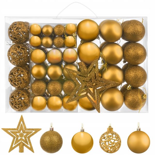 Vánoční ozdoby - koule + hvězda 100ks | zlaté mají matný, třpytivý a lesklý povrch. Součástí jsou i vánoční koule s poutavým povrchem.