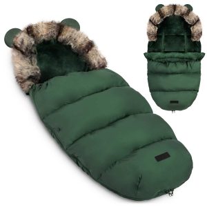 Dětský zimní fusak do kočárku s kožešinou - khaki bude dobře fungovat za každých podmínek, přičemž zajistí pohodlí a pocit bezpečí.