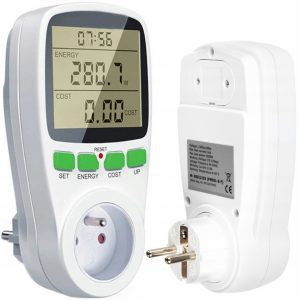 Digitální měřič spotřeby elektrické energie - wattmetr umožňuje reálný výpočet nákladů na spotřebu energie. Má velký, čitelný displej.