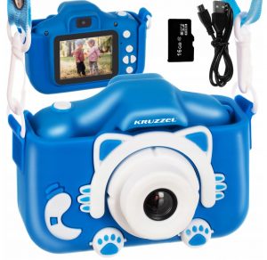 Dětský digitální fotoaparát + 16 GB micro SD | modrý má 6 různých funkcí: režim fotoaparátu, režim nahrávání, přehrávání, hry a jiné.
