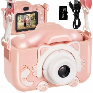 Dětský digitální fotoaparát + 16 GB micro SD | růžový má 6 různých funkcí: režim fotoaparátu, režim nahrávání, přehrávání, hry a jiné.
