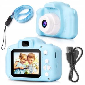 Dětský digitální fotoaparát HD 1080p + hry | modrý zaznamenává 1080p HD videozáznamy. Obsahuje 5 klasických logických her.