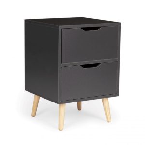 Moderní noční stolek - 2 zásuvky | šedý se výborně hodí jako ložnicový nábytek. Jednoduchý, univerzální design.