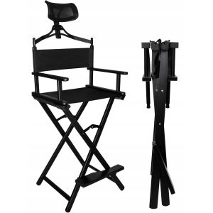 Skládací kosmetická židle - hliníková | černá je pevné a pohodlné křeslo pro líčení a vizáž. Dobře poslouží také jako režisérské křeslo.
