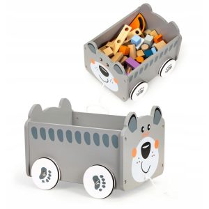 Dětský dřevěný vozík na hračky - medvídek | šedý je ideální jako úložiště na kostičky a jiné menší hračky. Vozík je celý vyroben ze dřeva.