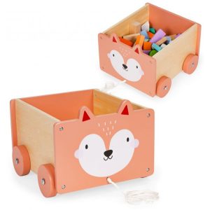 Dětský dřevěný vozík na hračky - růžový | kotě je ideální jako úložiště na kostičky a jiné menší hračky. Je celý vyroben ze dřeva.