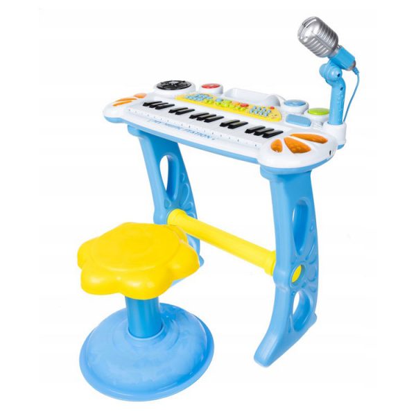 Dětský klavír s mikrofonem a židlí | modrý