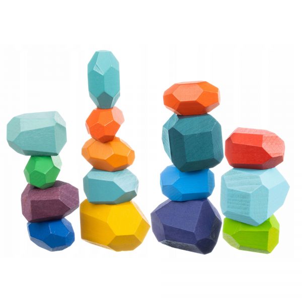 Dřevěné balanční kameny - 16 ks | barevné