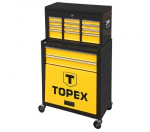 Skříňka na nářadí TOPEX se skládá ze 2 modulů, které mají celkem šest zásuvek. Značka TOPEX je zaměřena na domácí kutily.