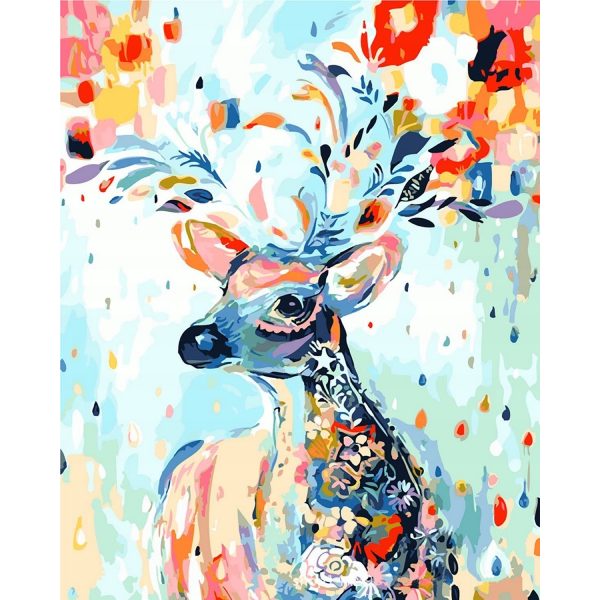 Malování podle čísel - jelen s květinami | 40X50cm je skvělý způsob, jak se zbavit stresu a relaxovat. Včetně příslušenství.