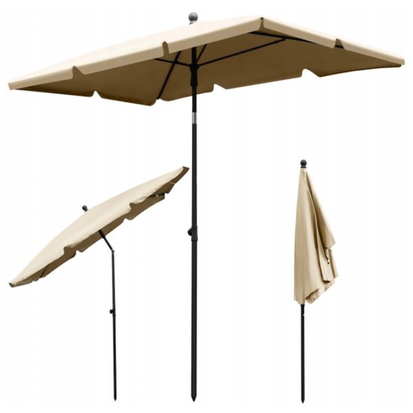 Zahradní slunečník - deštník obdélníkový 130x200cm | béžový má velkou stříšku 1,3x2m, díky čemuž poskytuje velmi dobrou ochranu.
