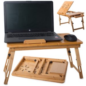 Dřevěný stolek pod notebook - skládací s ventilací se hodí k jakémukoli typu notebooku. Má nastavitelné nohy a nastavitelný úhel sklonu.