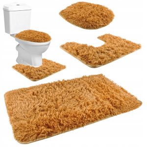Souprava koupelnových - WC koberečků 3ks | světle hnědá - sestává ze dvou koberečků a potahu WC desky. Spodní část koberců je protiskluzová.