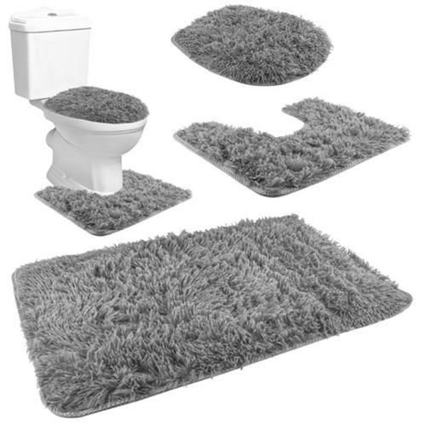 Souprava koupelnových - WC koberečků 3ks | šedá - sestává ze dvou koberečků a potahu WC desky. Spodní část koberců je protiskluzová.
