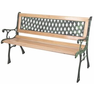 Zahradní dřevěná lavička GODIVA 122x54x73 cm - je vyrobena kombinací dřeva, plastu a kovu. Hezký a praktický doplněk do každé zahrady.