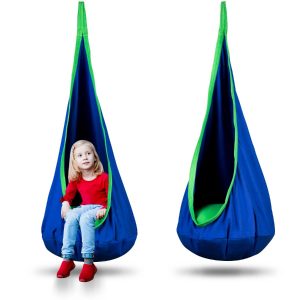 Dětské závěsné houpací křeslo | modro-zelené - je skvělým doplňkem do dětského pokoje, zahrady a terasy. Vysoká nosnost 80 kg