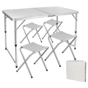 Kempingová skládací souprava | stůl + 4 židle - kempingový set mohou využívat 4 osoby, dospělý i děti. Nastavitelná výška.