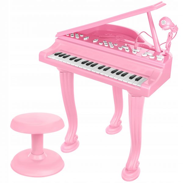 Dětský klavír s mikrofonem a židlí - růžový