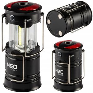 LED kempingová lampa 200lm 3v1 NEO | 99-030 - má 3 funkce osvětlení: baterka, lampa, červené výstražné světlo. Vysouvací konstrukce.