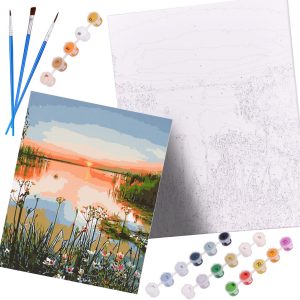 Malování podle čísel – jezero | 40X50cm - je skvělý způsob, jak se zbavit stresu a relaxovat. Včetně příslušenství.