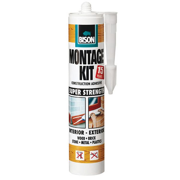 Montážní lepidlo Bison Montage Kit 310ml - je odolné vůči stárnutí, vodě a chemikáliím. Vhodné pro lepení stavebních materiálů.