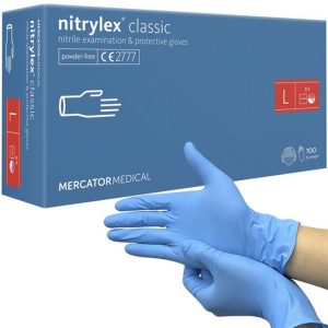 Nitrilové rukavice vel. L 100ks | modré - určeno pro různé aplikace: medicína, gastronomie, automobilový průmysl, čištění a jiné.